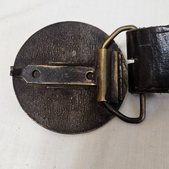 Vintage Leather Belt w/ BMW Motorcycle Pewter Buckle Appx 53" READ - Picture 6 of 9